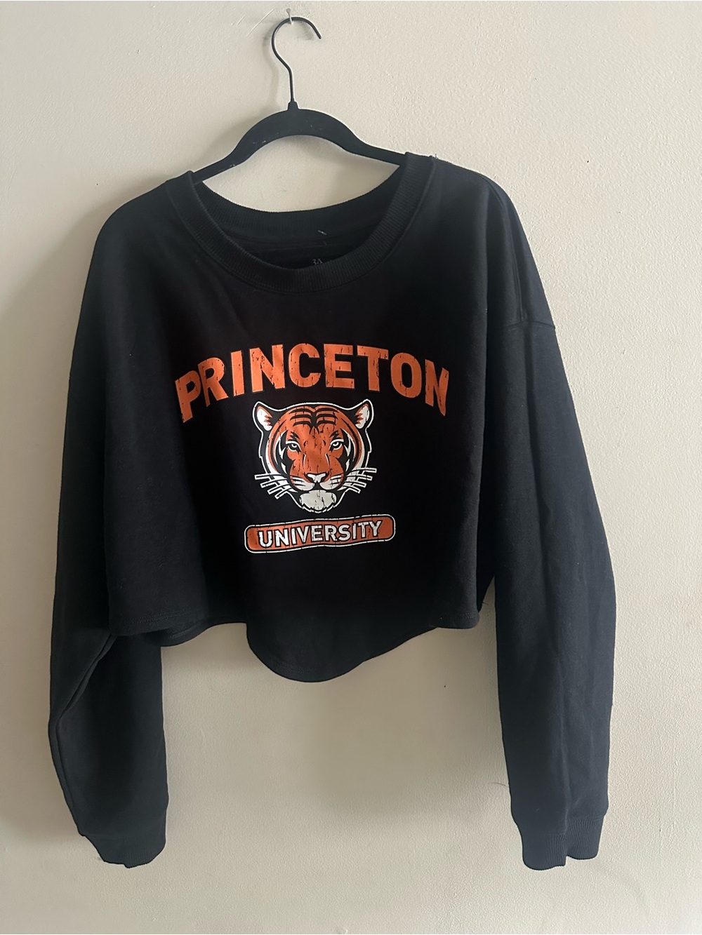 Preston & York Black Cropped Princeton University Sweatshirt with Orange Graphic